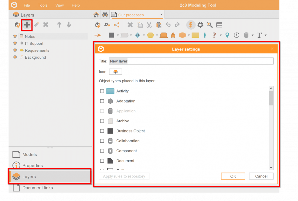 Create new layer in 2c8 Modeling Tool